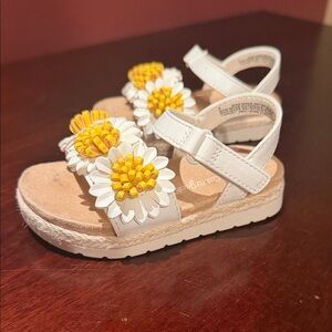 Cat & Jack White Sandals with Yellow Floral Accents